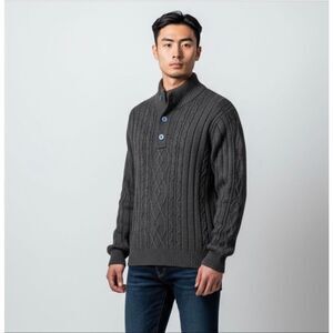 Tricots St Raphael XL Sherpa Lined Cable Knit Sweater Gray